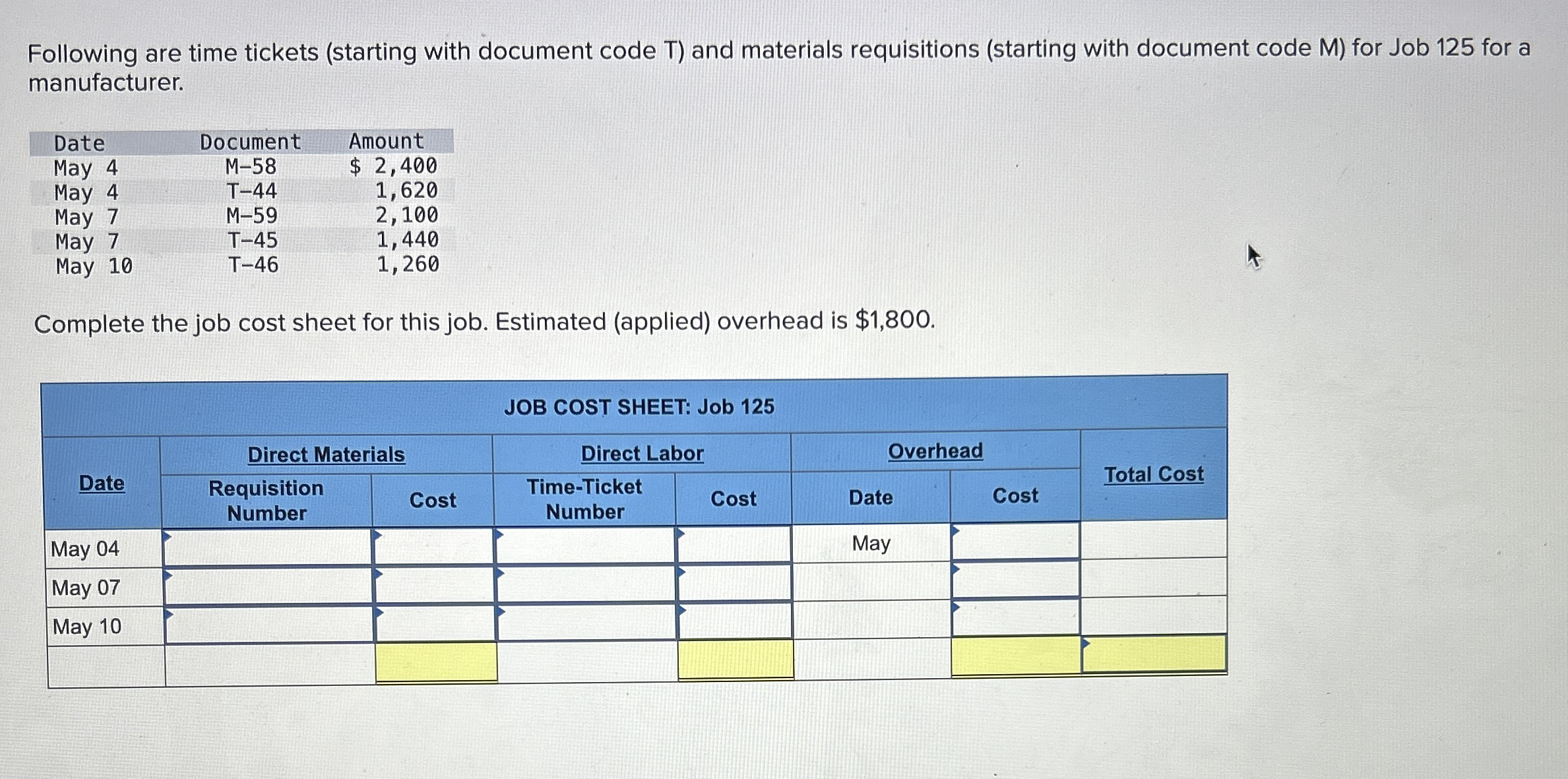 Following are time tickets ( starting with