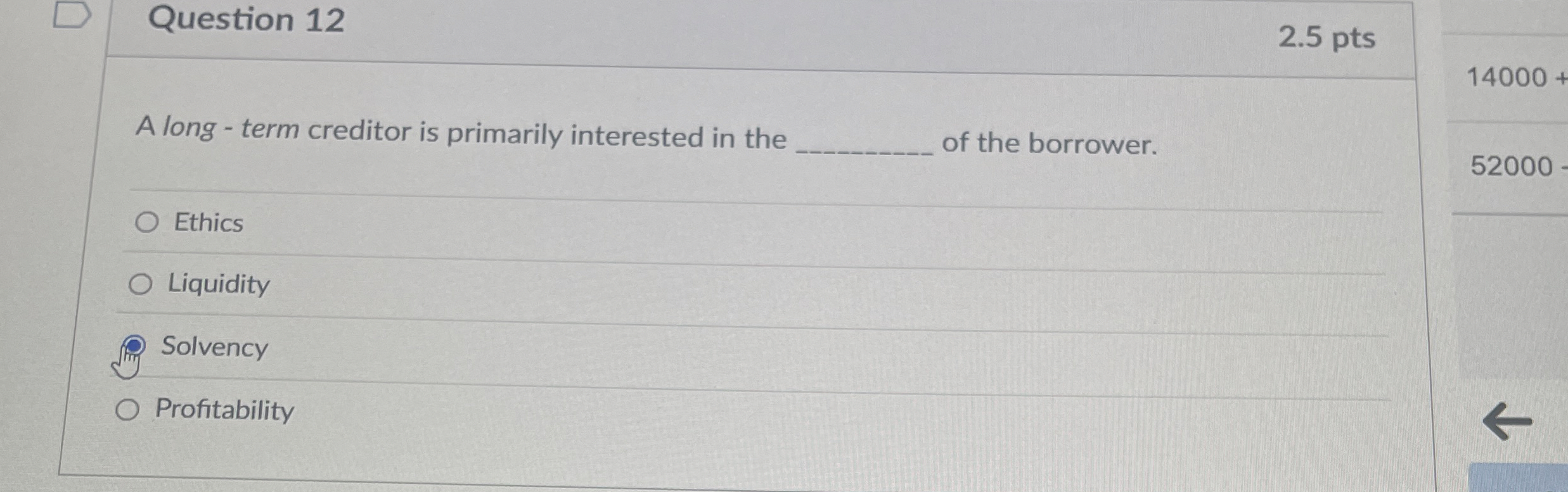 Question 1 2 2 . 5 pts A long - term creditor is