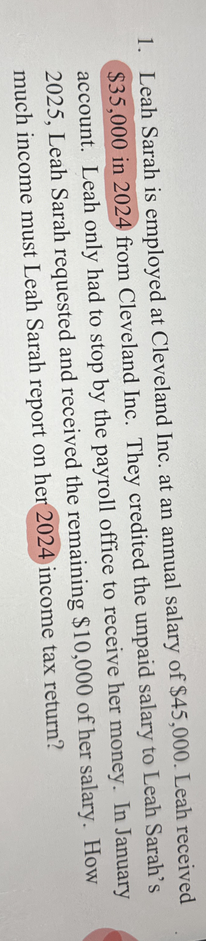 Leah Sarah is employed at Cleveland Inc. at an