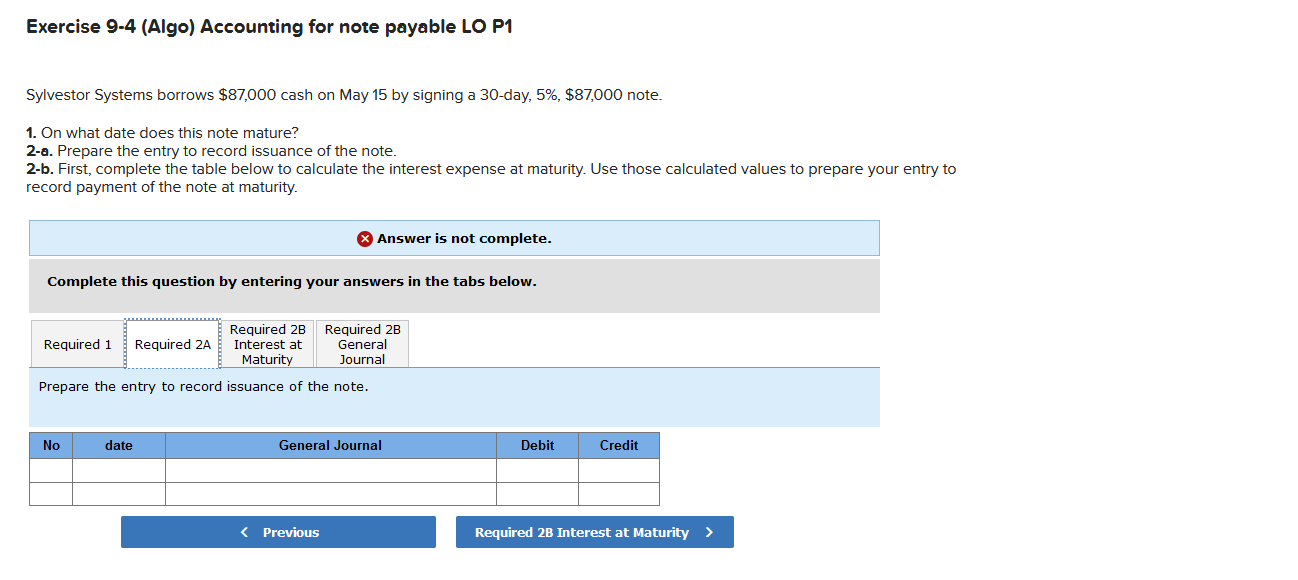 Exercise 9 - 4 ( Algo ) Accounting for note