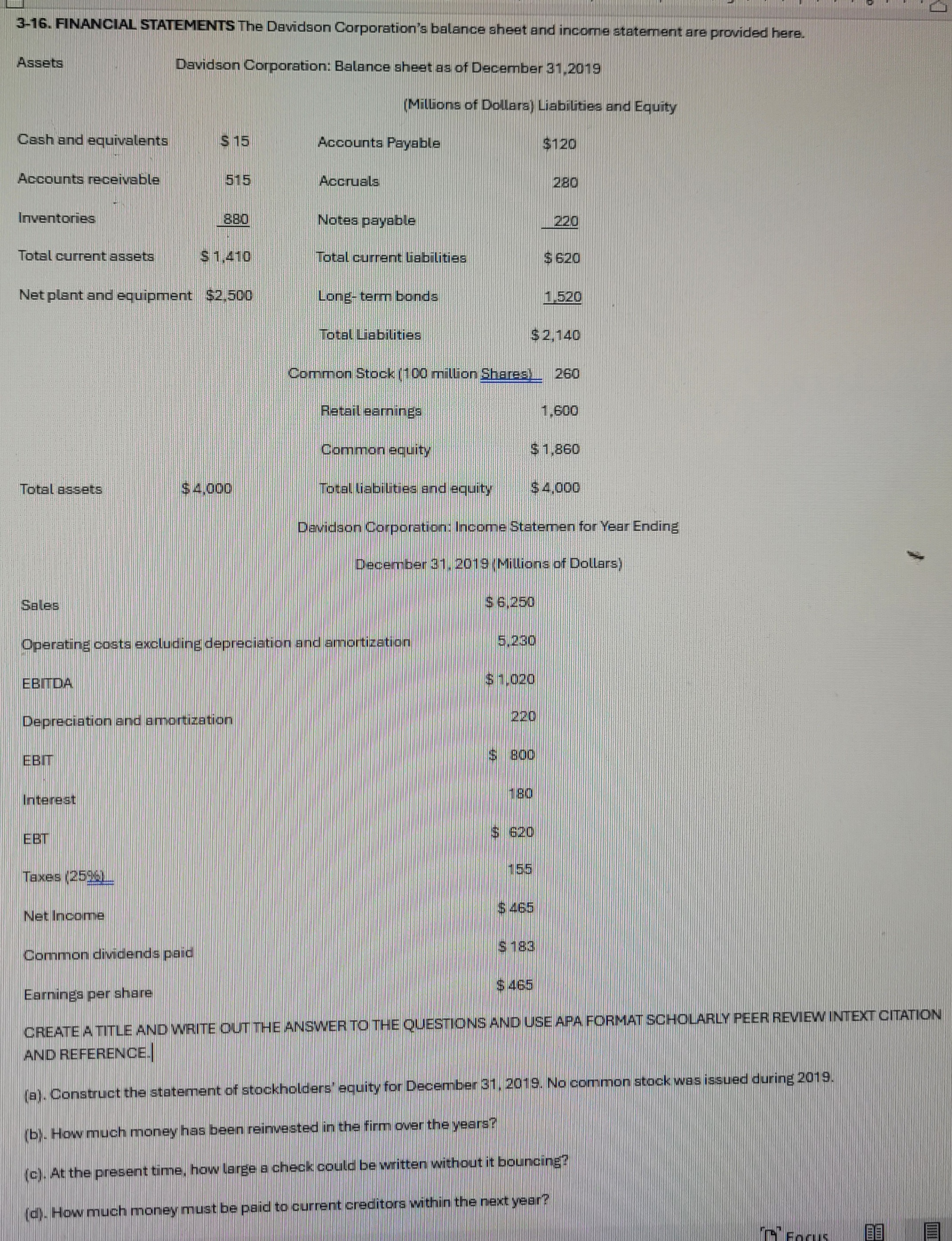 3 - 1 6 . FINANCIAL STATEMENTS The Davidson