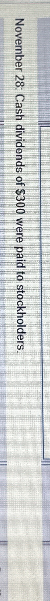 November 2 8 : Cash dividends of $ 3 0 0 were