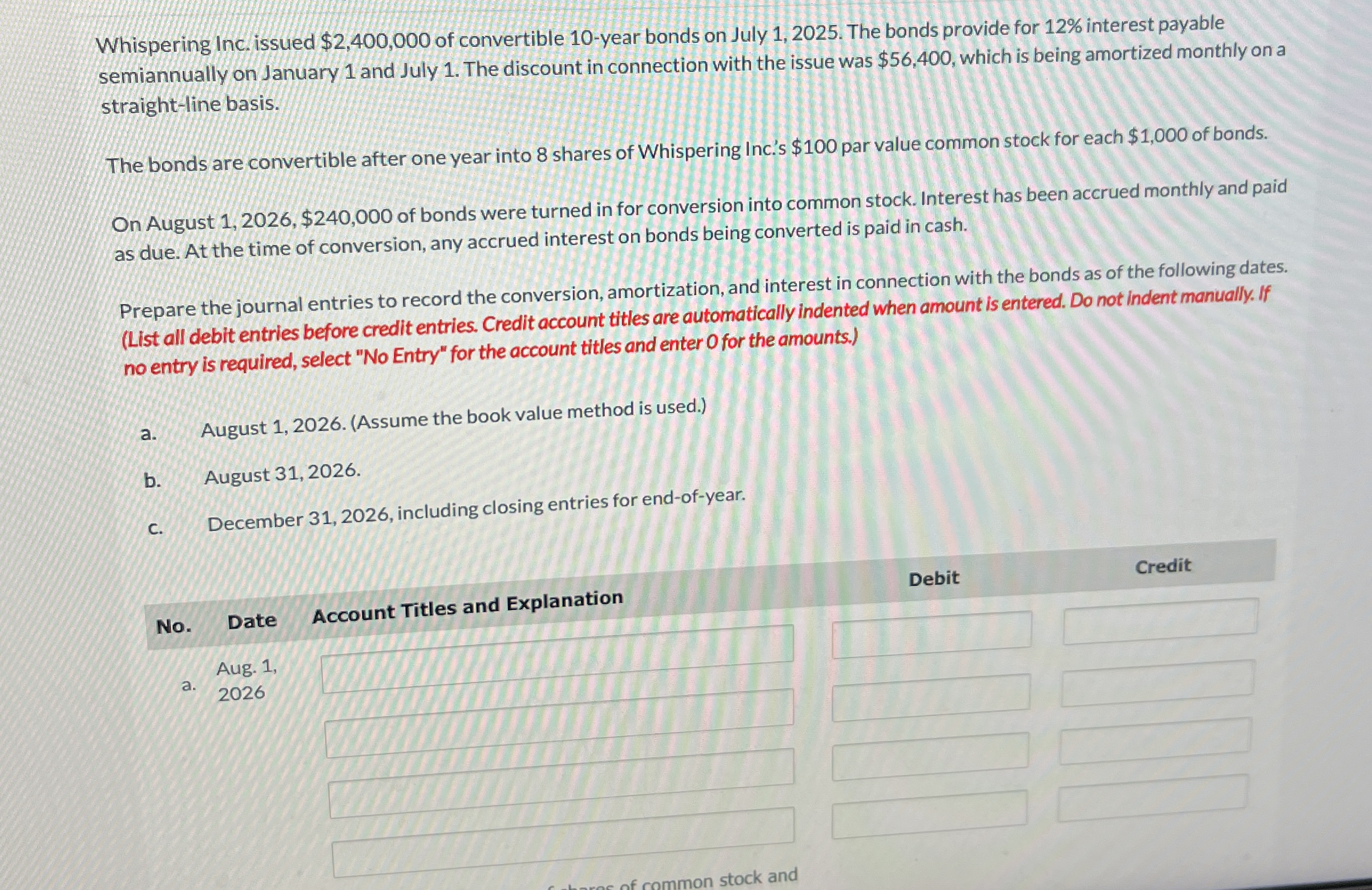 Whispering Inc. issued $ 2 , 4 0 0 , 0 0 0 of