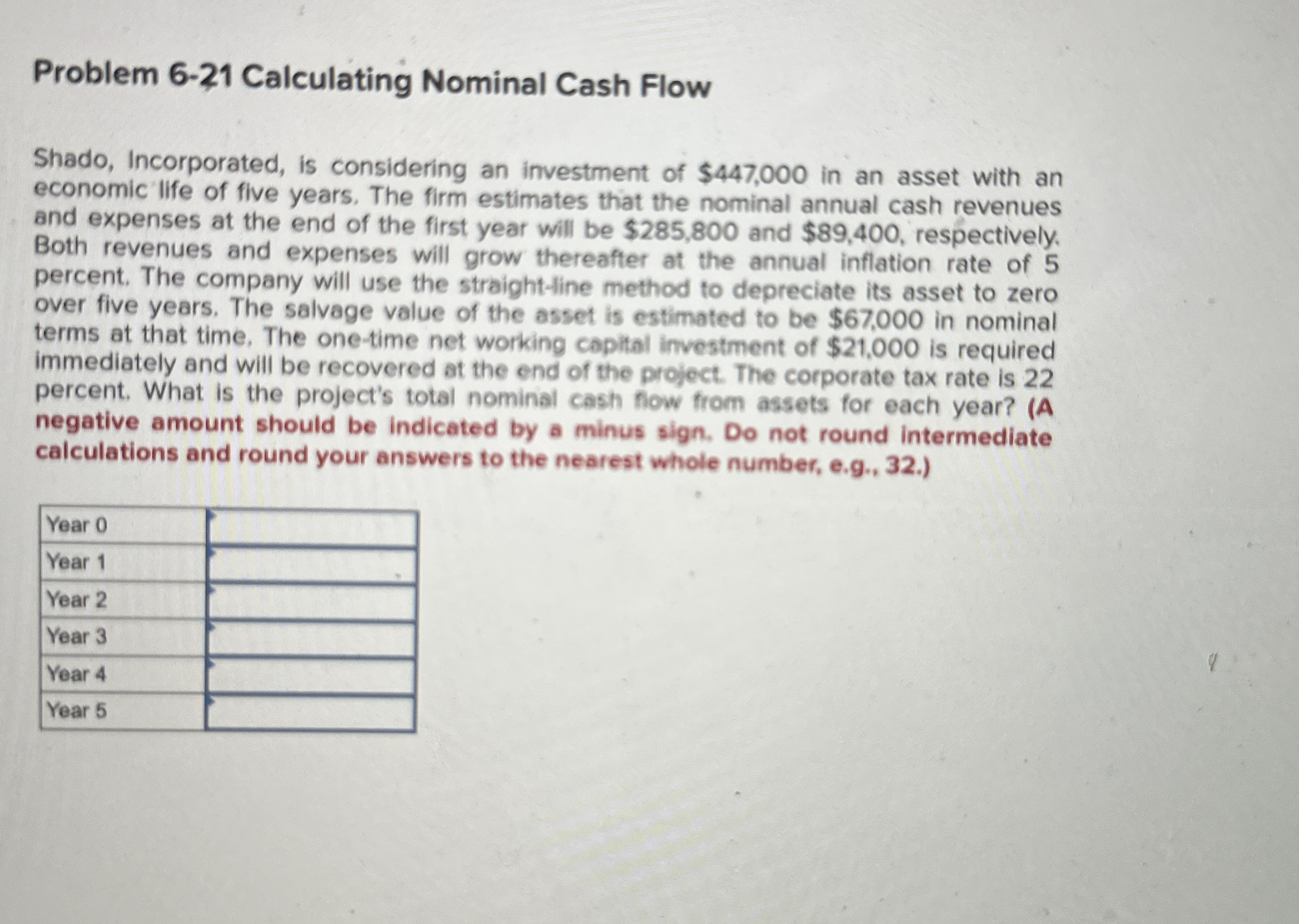 Problem 6 - 2 1 Calculating Nominal Cash Flow