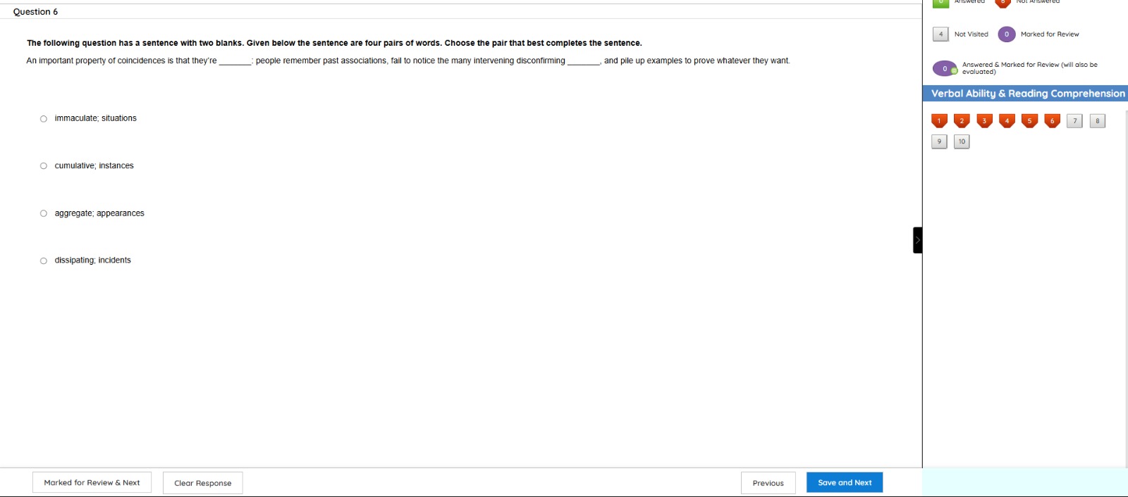 Question 6 4 Not Visited Marked for Review The