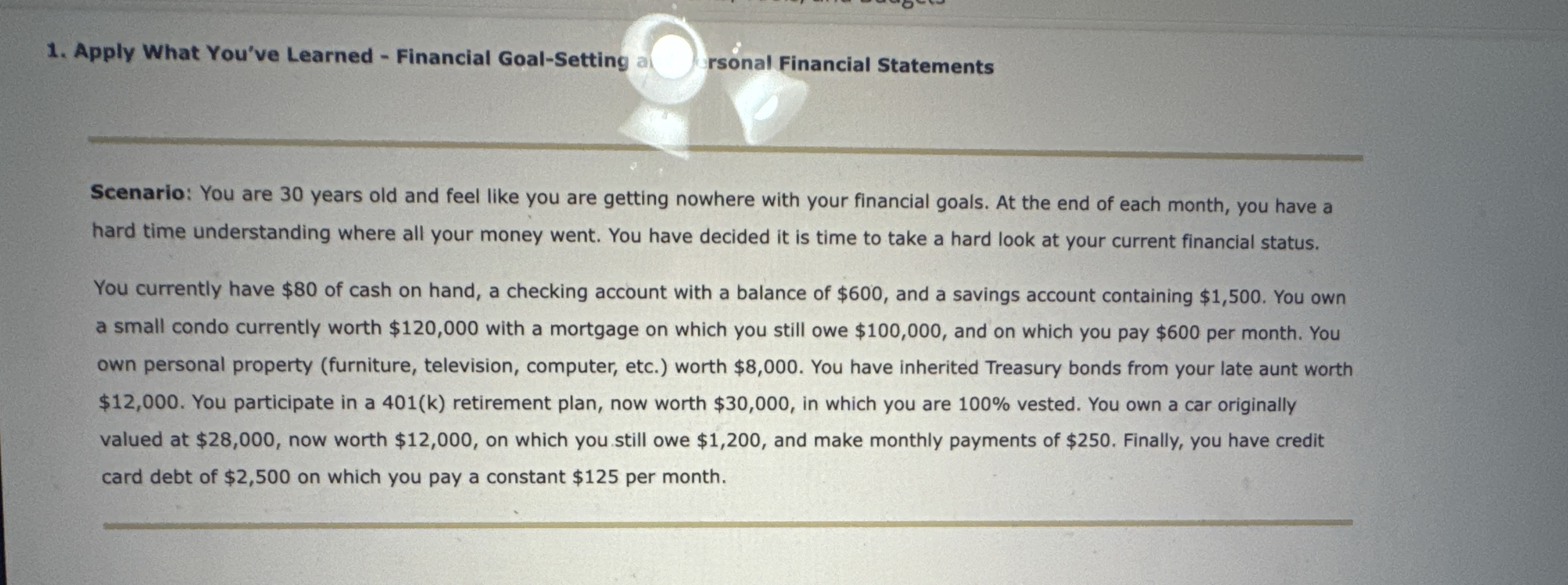 Apply What You've Learned - Financial Goal -