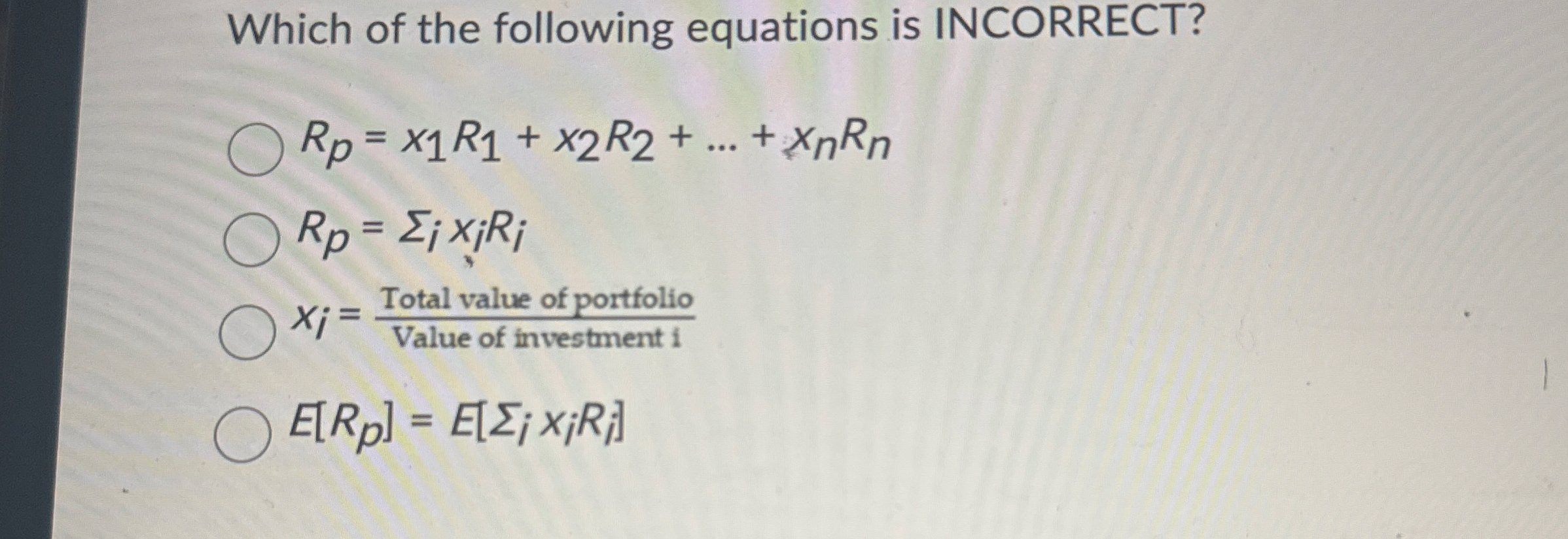 Which of the following equations is INCORRECT? R