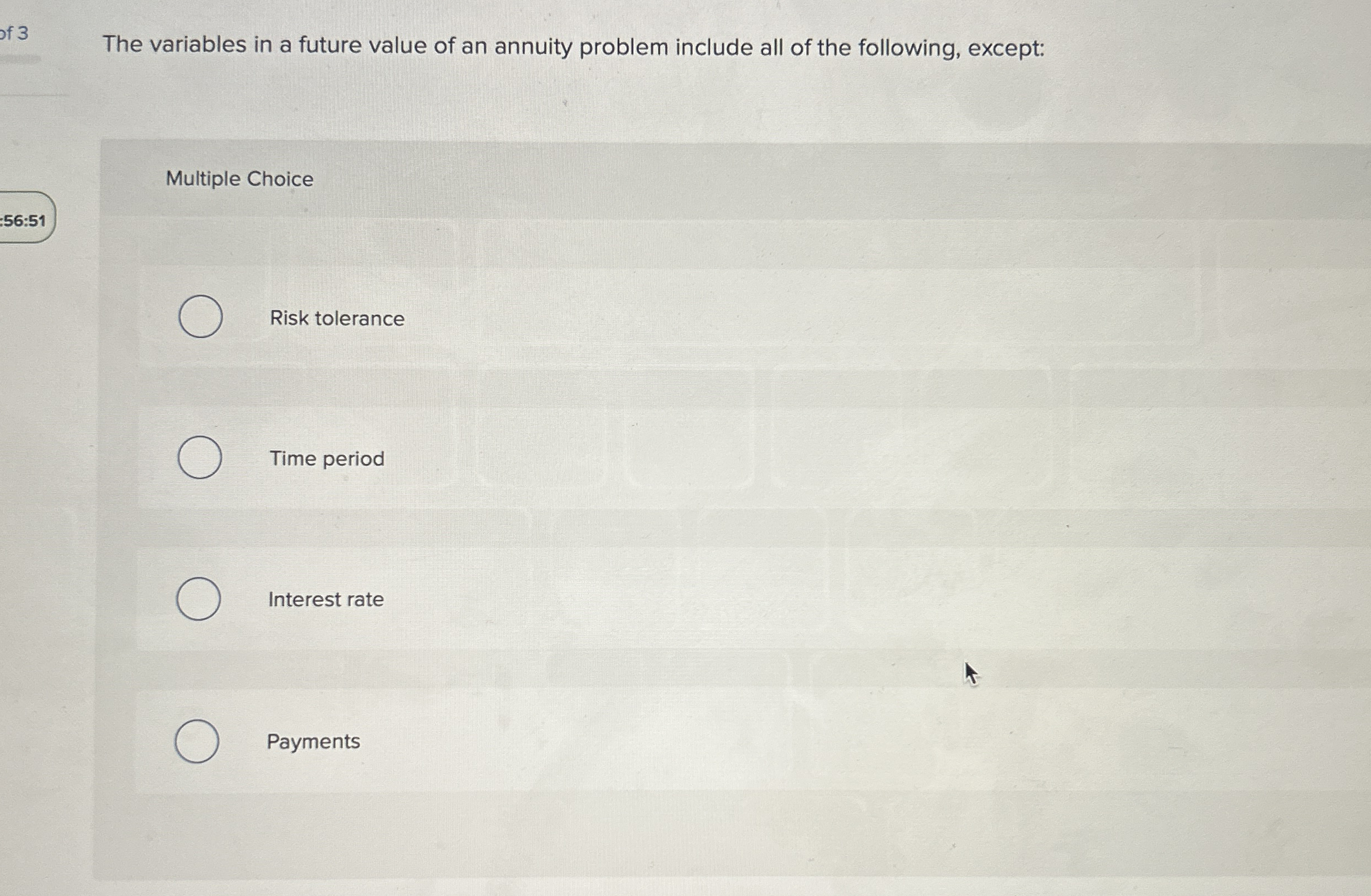 The variables in a future value of an annuity