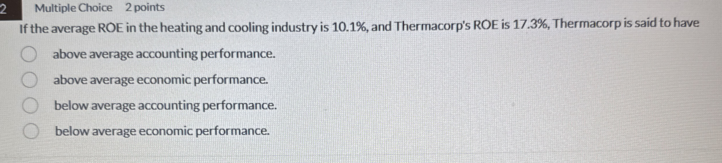 2 Multiple Choice 2 points If the average ROE in