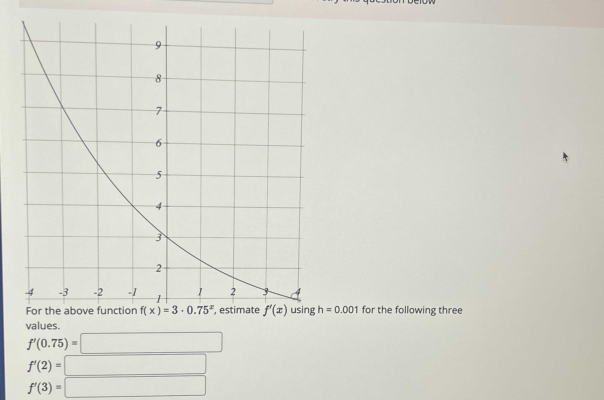 For the above function f ( x ) = 3 * 0 . 7 5 x ,