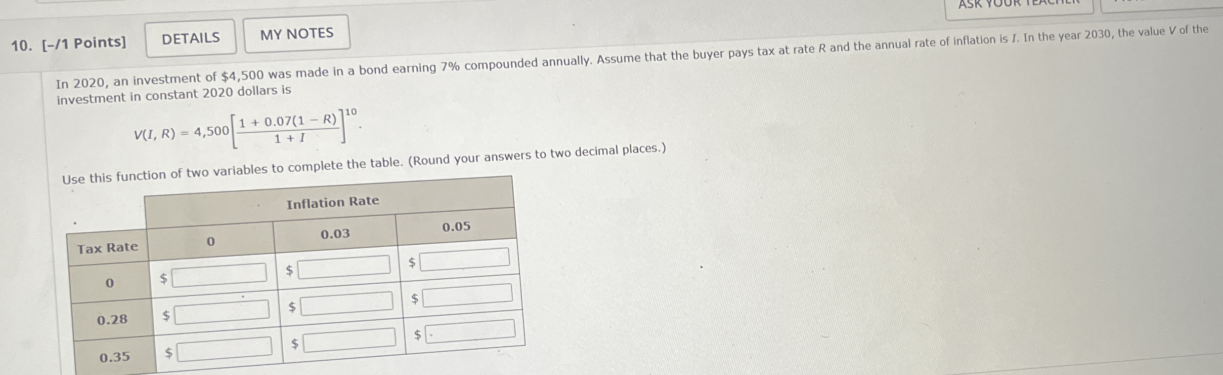 In 2 0 2 0 , an investment of $ 4 , 5 0 0 was