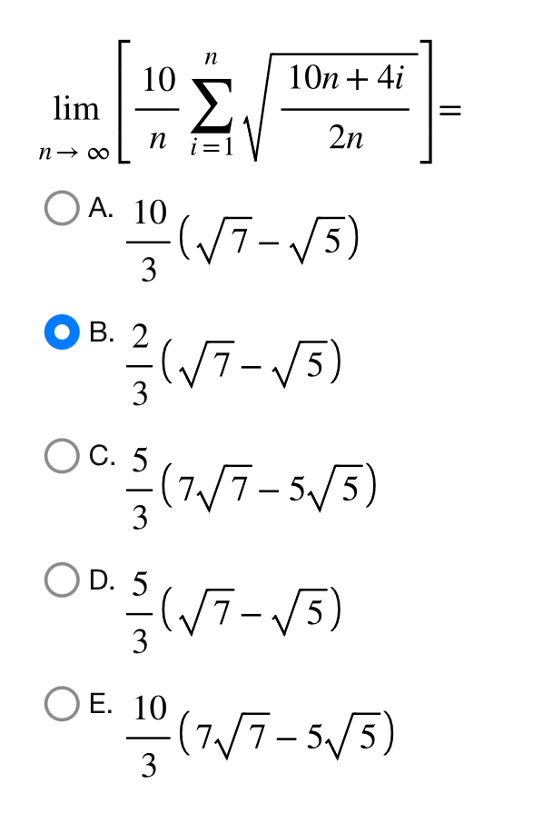 lim n [ 1 0 n i = 1 n 1 0 n + 4 i 2 n 2 ] = A . 1