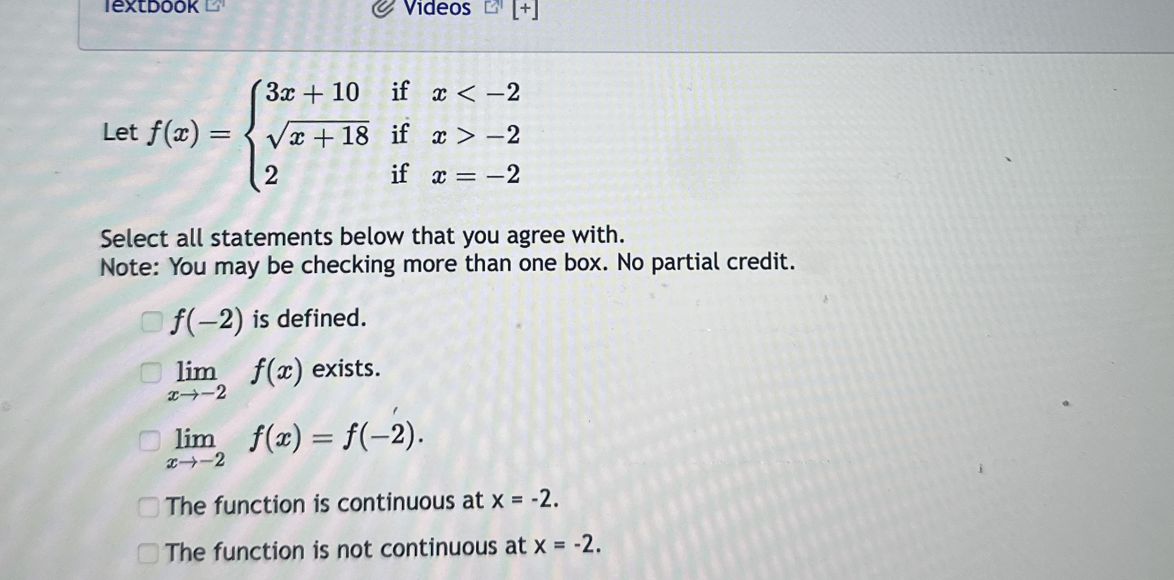 Let f ( x ) = { 3 x + 1 0 i f x < - 2 x + 1 8 2 i
