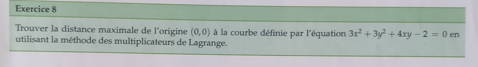 Exercice 8 Trouver la distance maximale de