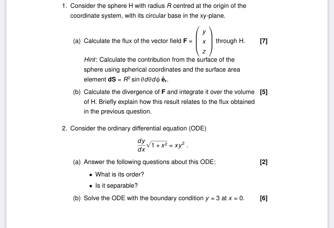 Consider the sphere H with radius R centred at