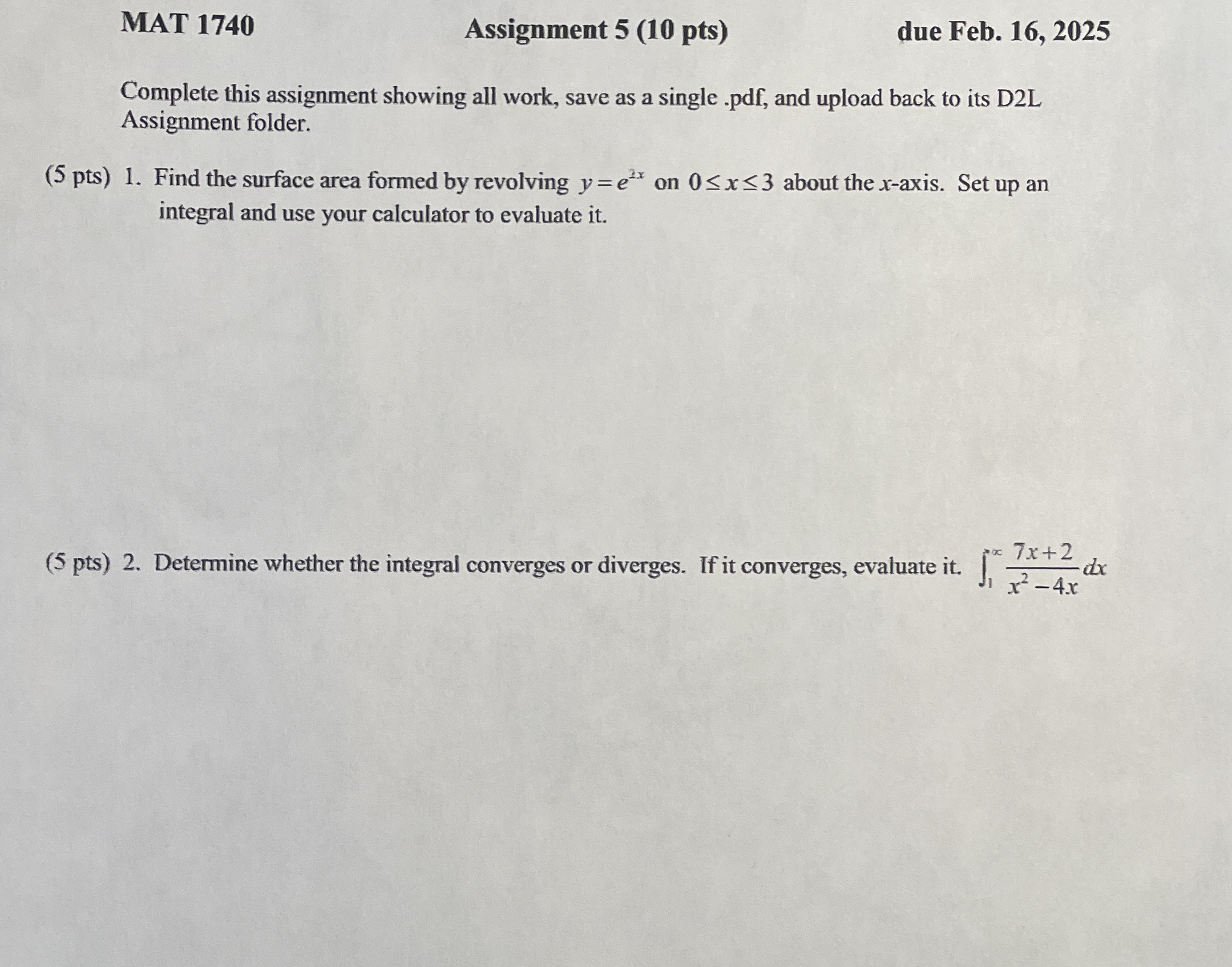 MAT 1 7 4 0 Assignment 5 ( 1 0 pts ) due Feb. 1 6