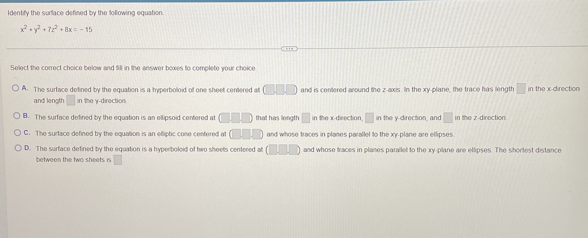 Identify the surface defined by the following