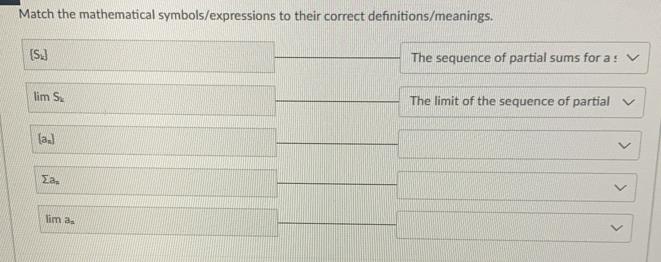 Match the mathematical symbols / expressions to
