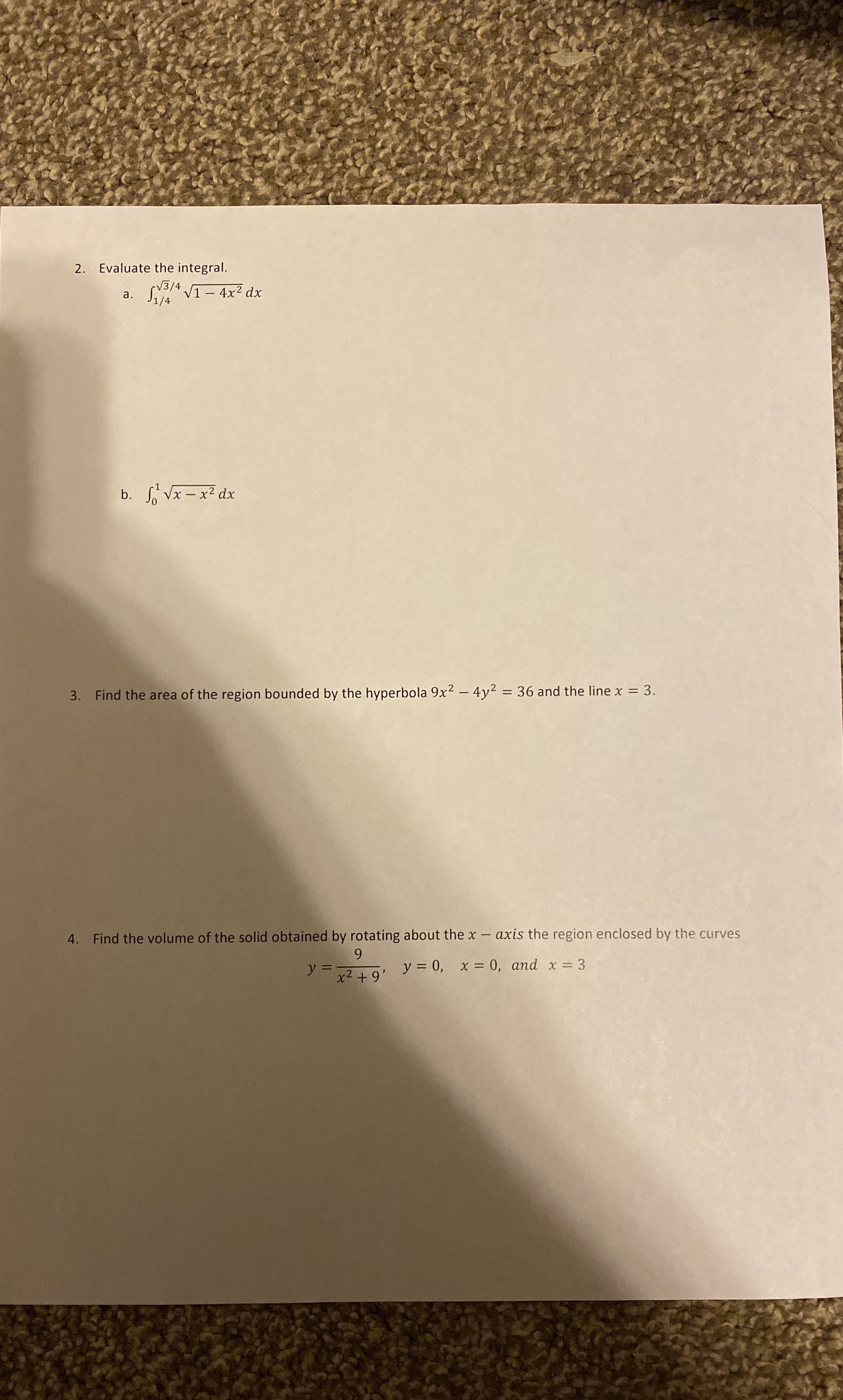 Evaluate the integral. a . 1 4 3 2 4 1 - 4 x 2 2