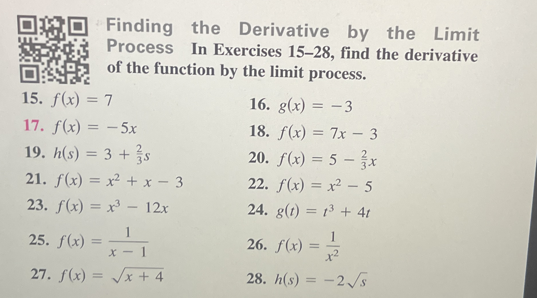 Finding the Derivative by the Limit Process In