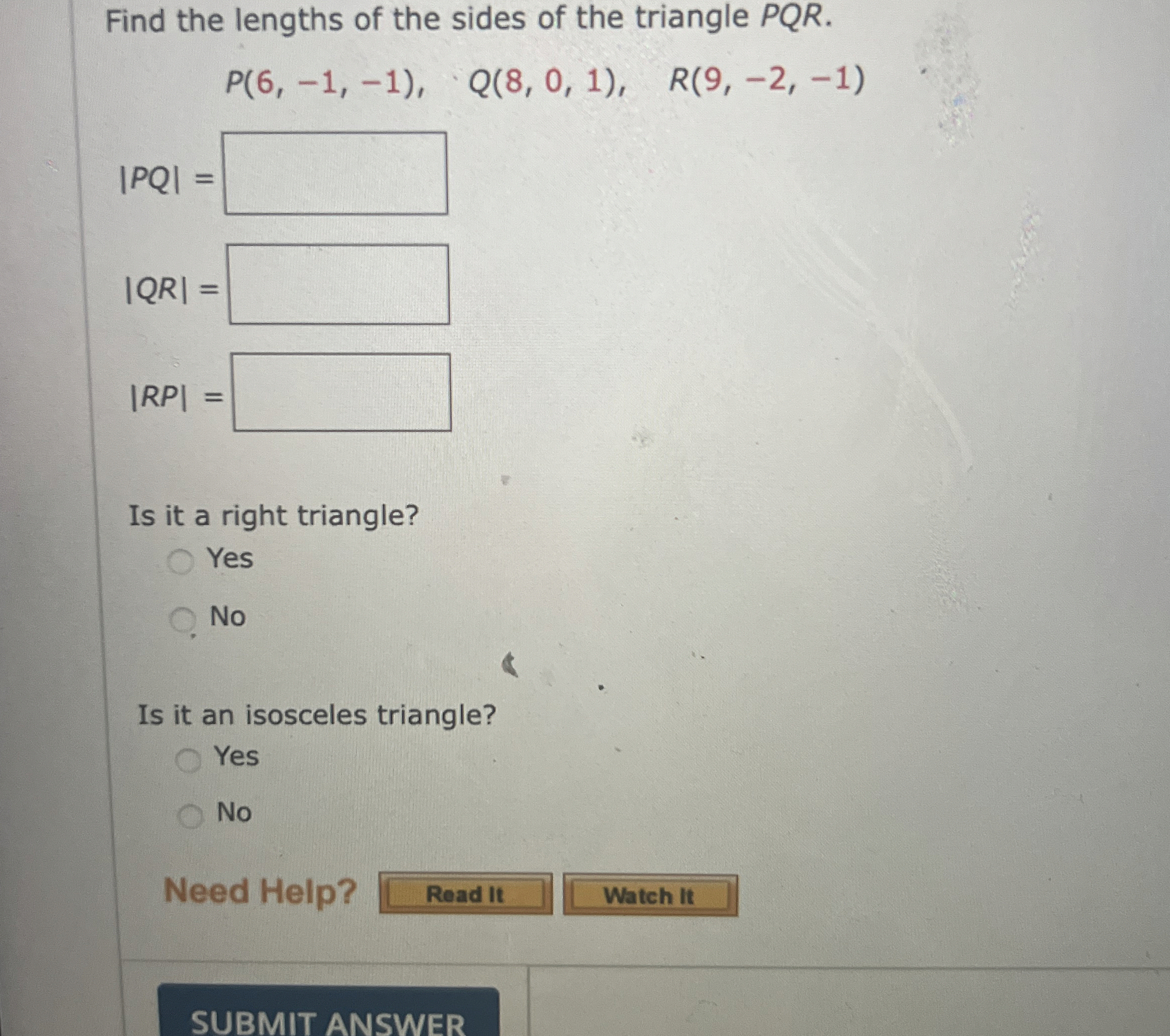Find the lengths of the sides of the triangle P Q