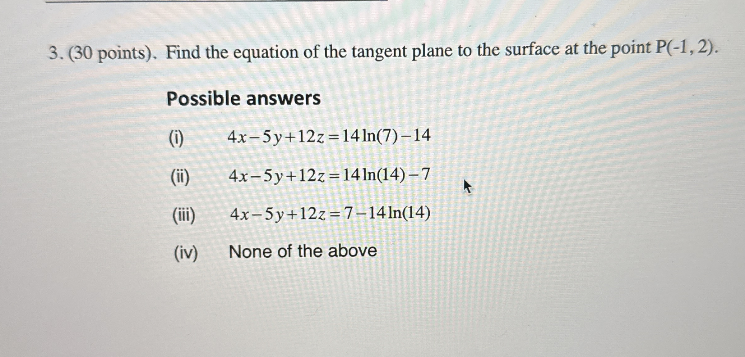 ( 3 0 points ) . Find the equation of the tangent