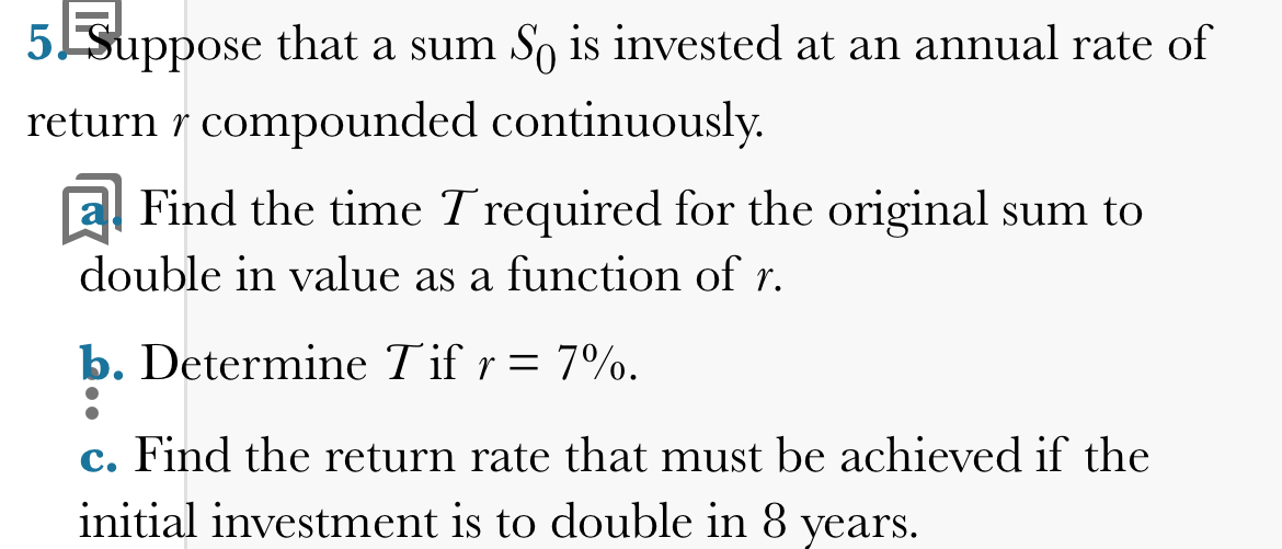 5 Juppose that a sum S 0 is invested at an annual