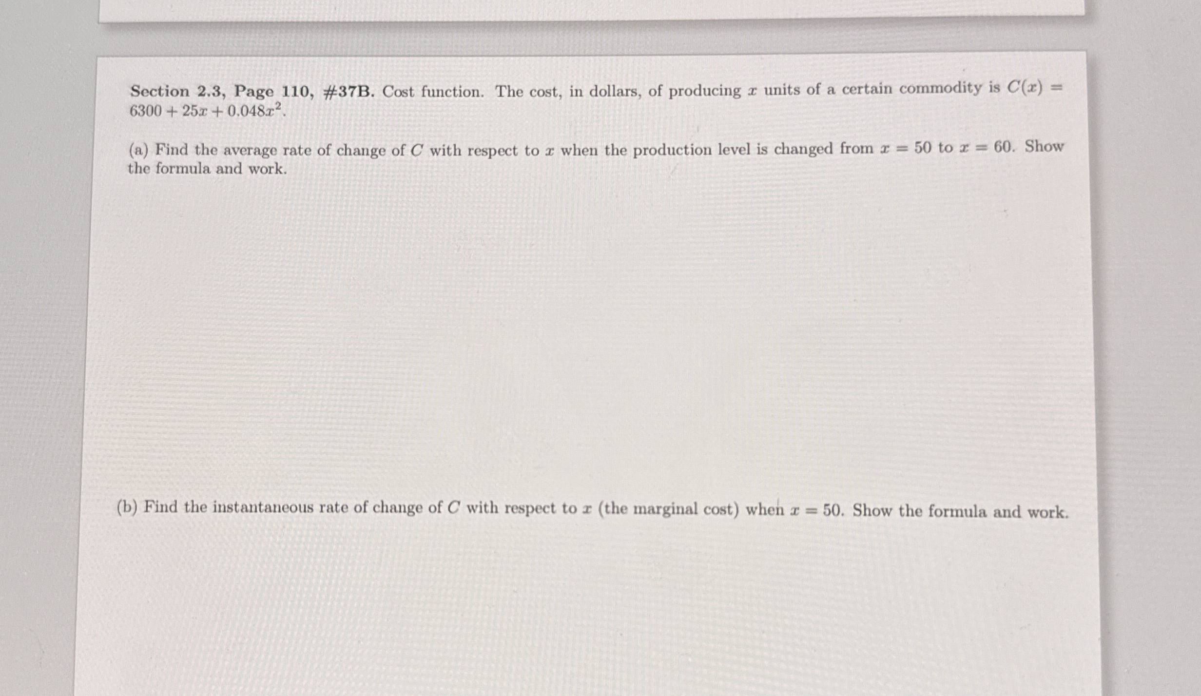 Section 2 . 3 , Page 1 1 0 , # 3 7 B . Cost