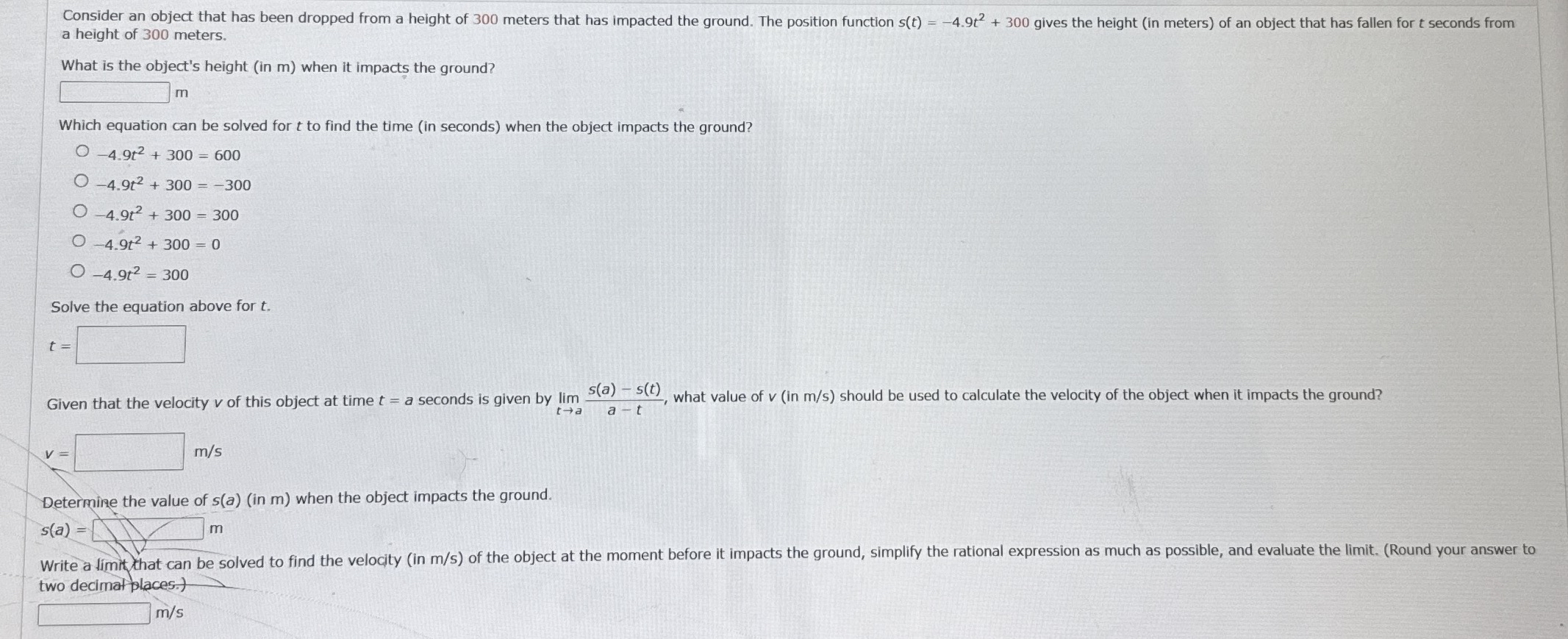 a height of 3 0 0 meters. What is the object's