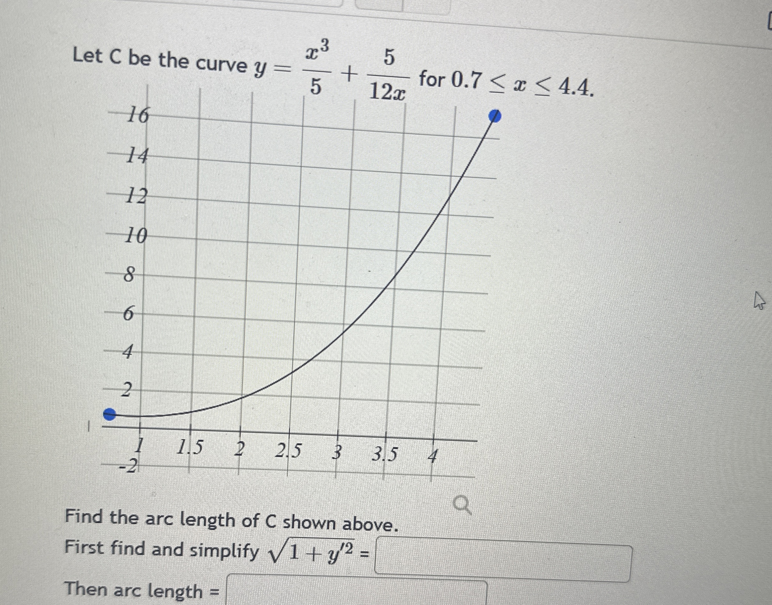 Let C be the curve y = x 3 5 + 5 1 9 x for 0 . 7