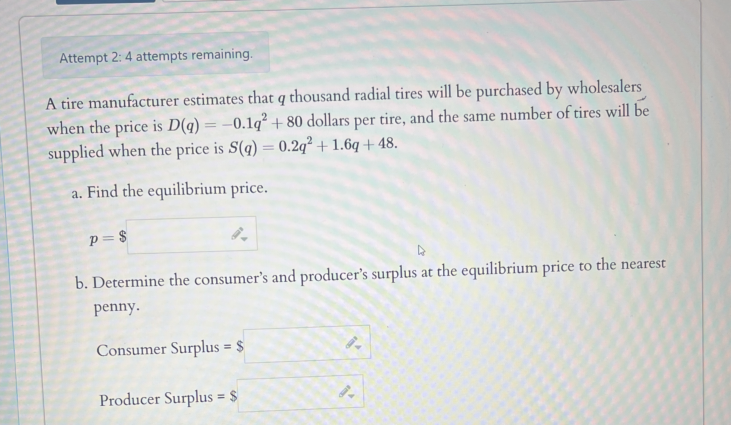 Attempt 2 : 4 attempts remaining. A tire