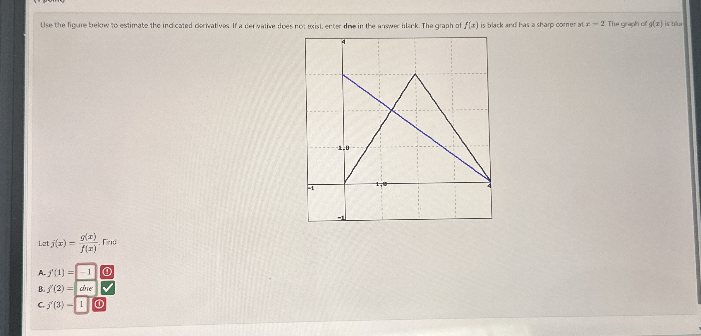 Let j ( x ) = g ( x ) f ( x ) . Find A . j ' ( 1