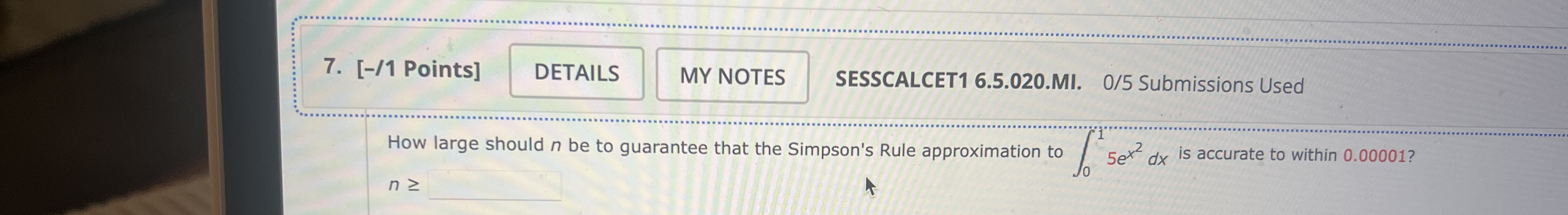 [ - / 1 Points ] SESSCALCET 1 6 . 5 . 0 2 0 . MI