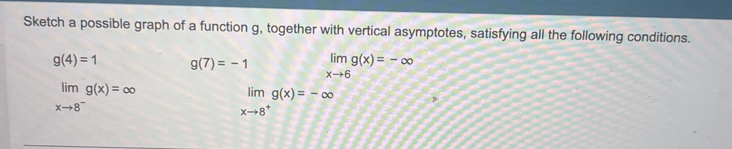 Sketch a possible graph of a function g ,