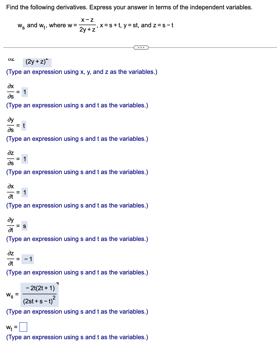 Find the following derivatives. Express your