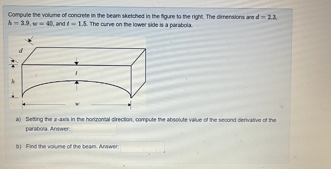Compute the volume of concrete in the beam