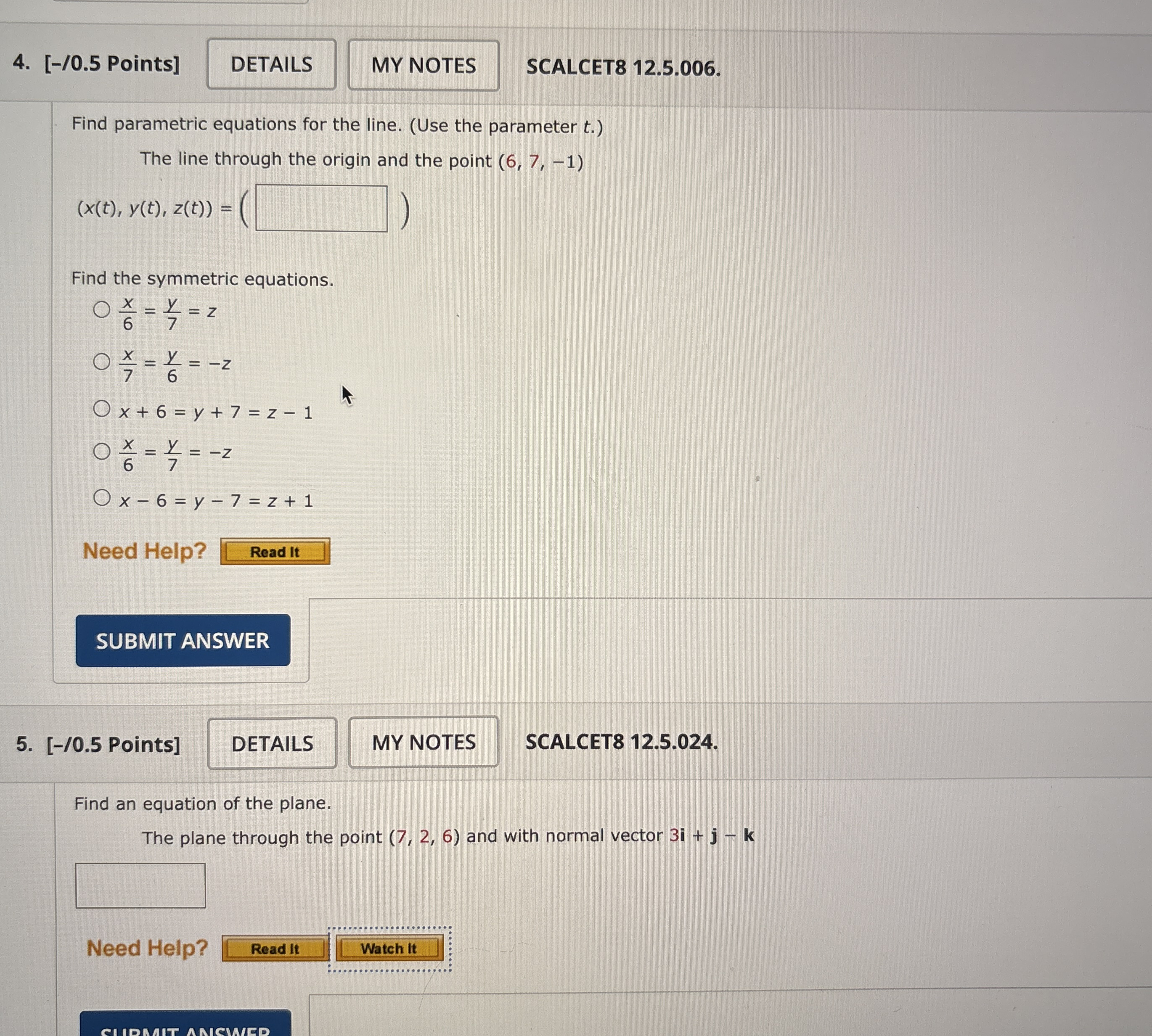 [ - / 0 . 5 Points ] SCALCET 8 1 2 . 5 . 0 0 6 .