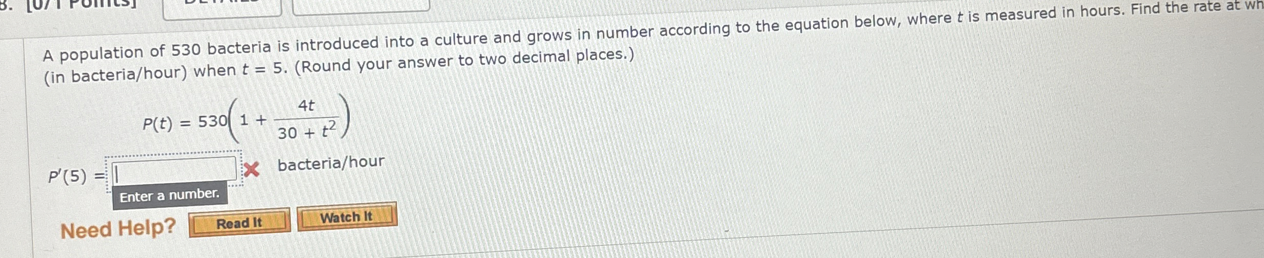 A population of 5 3 0 bacteria is introduced into