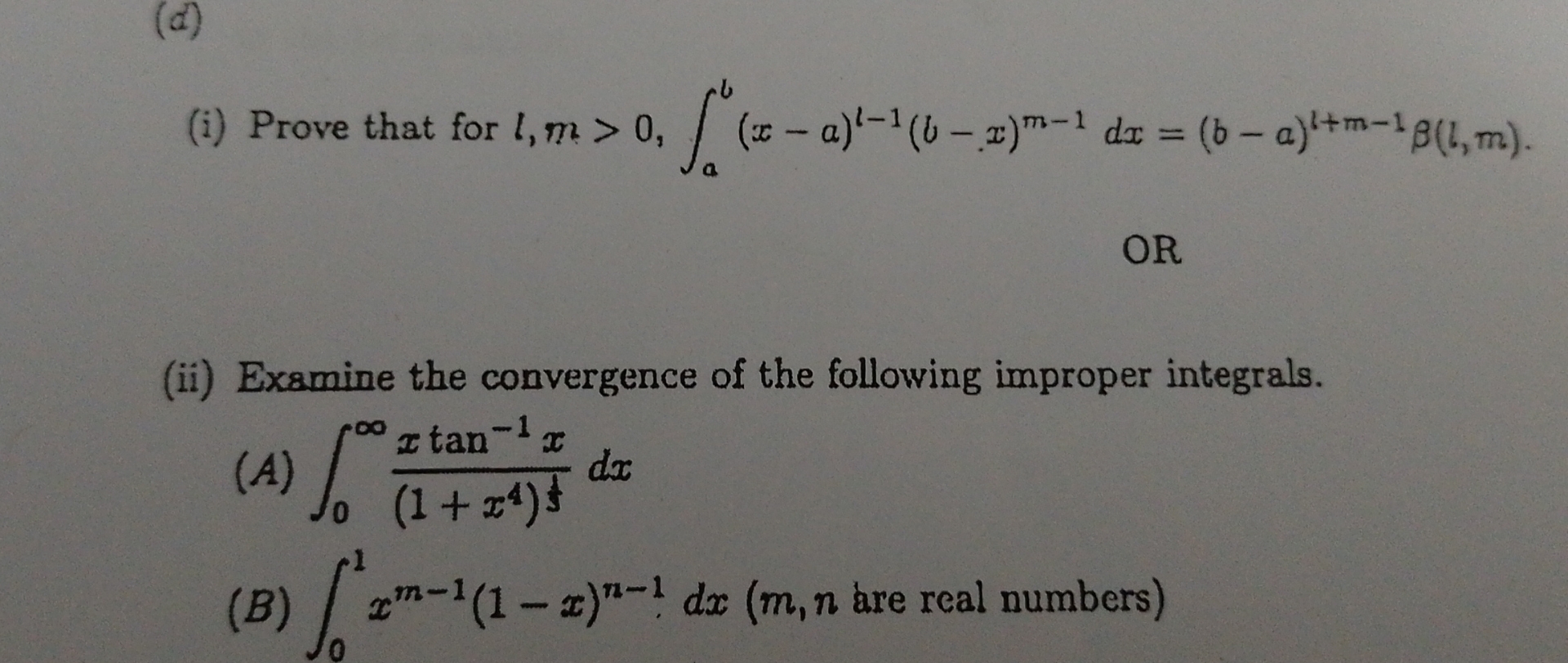 ( d ) ( i ) Prove that for l , m  style=