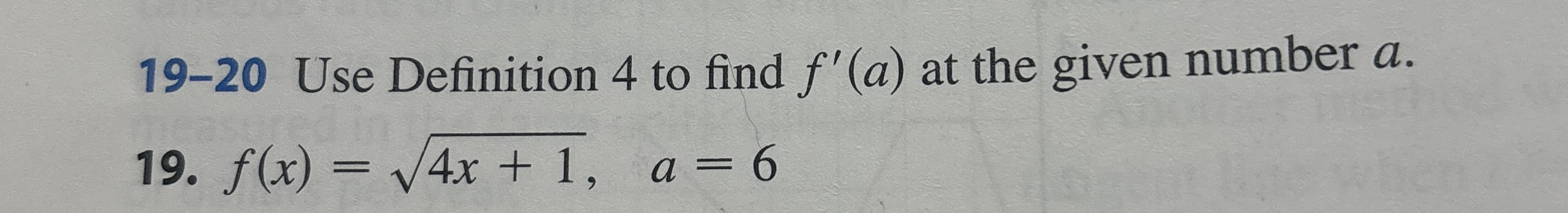 Use Definition 4 to find f ' ( a ) at the given