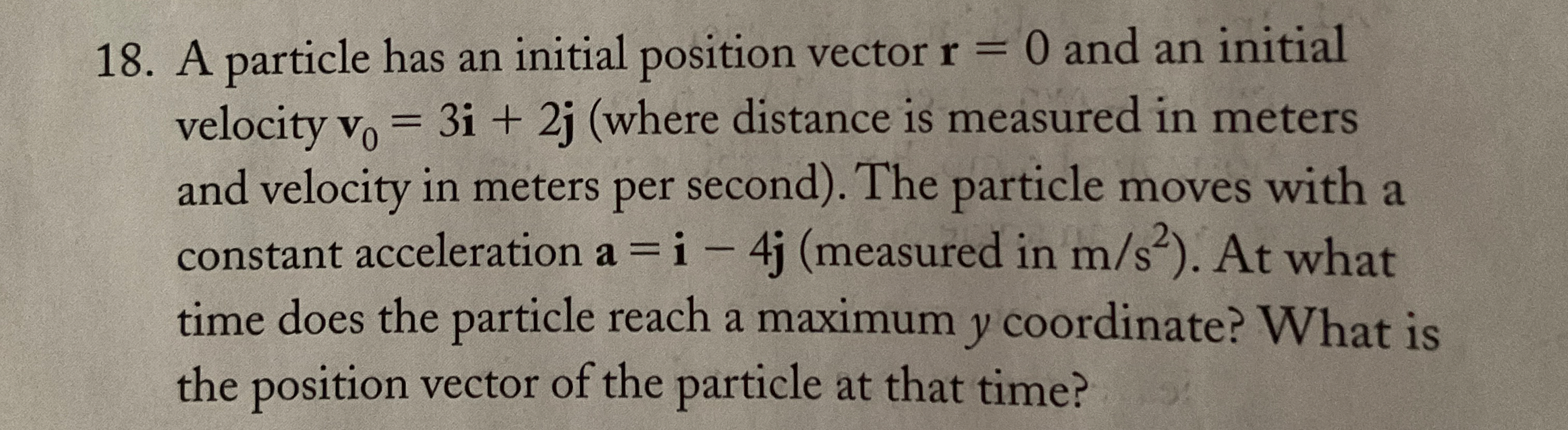 A particle has an initial position vector r = 0
