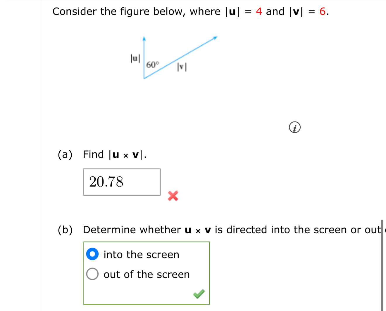 Consider the figure below, where | u | = 4 and |