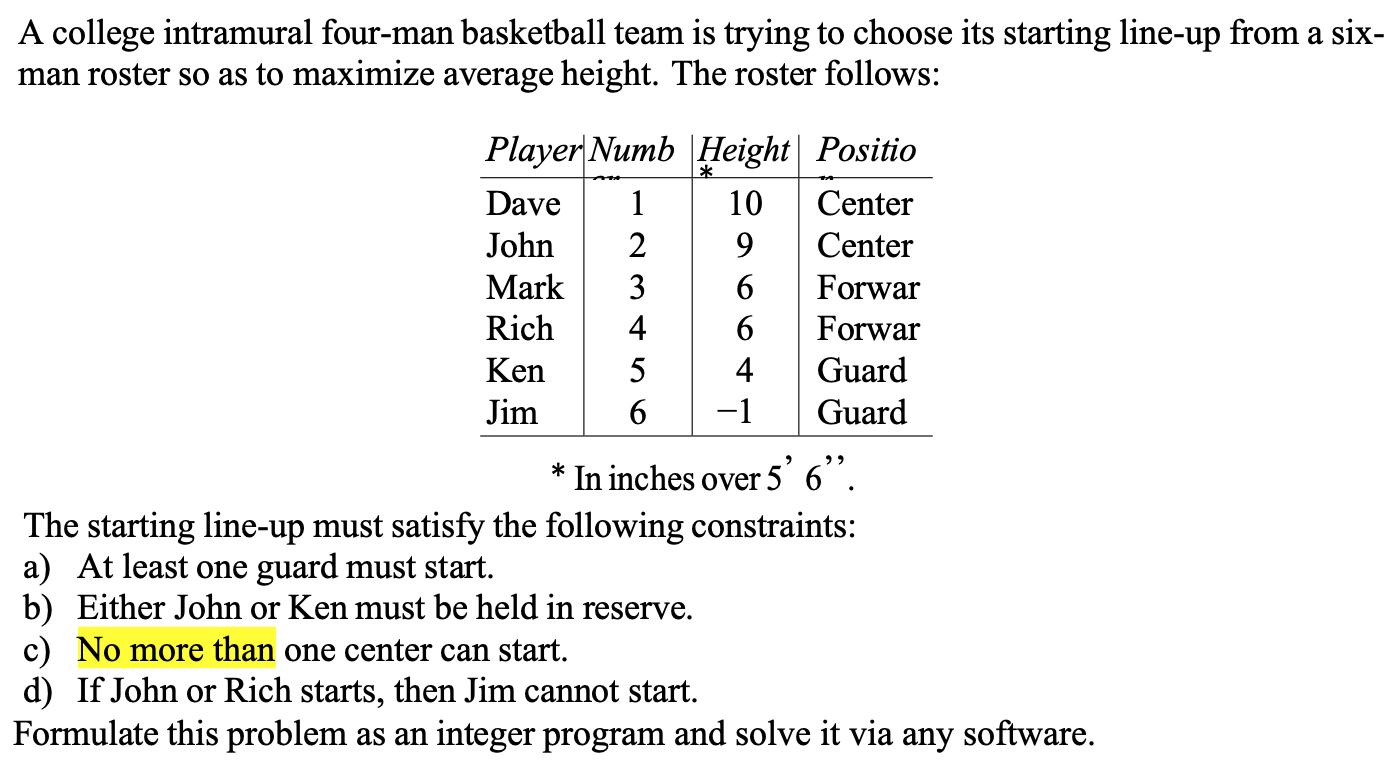 For each formulation problem, please define your