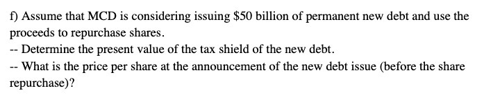 f) Assume that MCI} is considering issuing $50