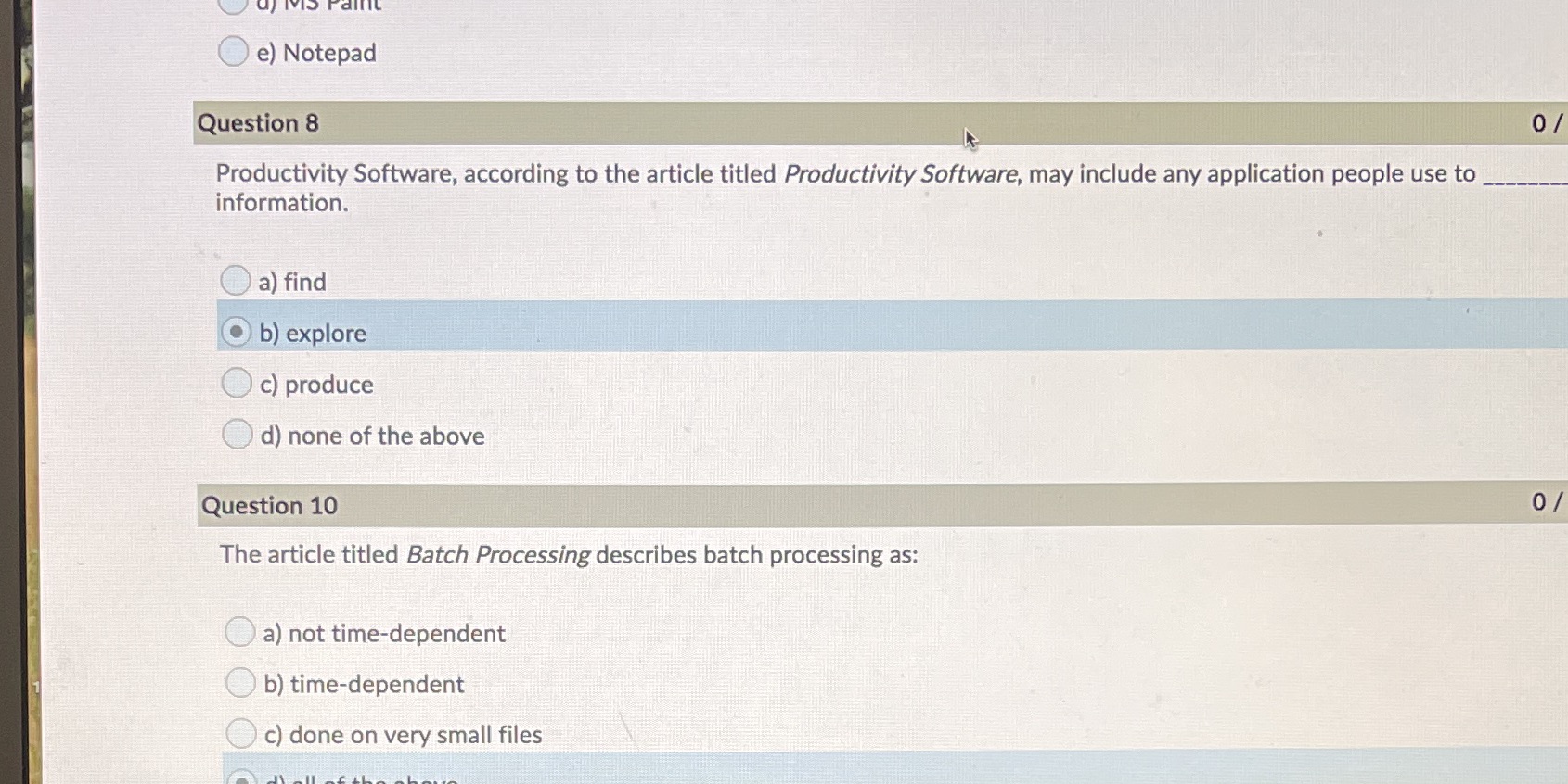 Oe) Notepad Question 8 0/ Productivity Software,