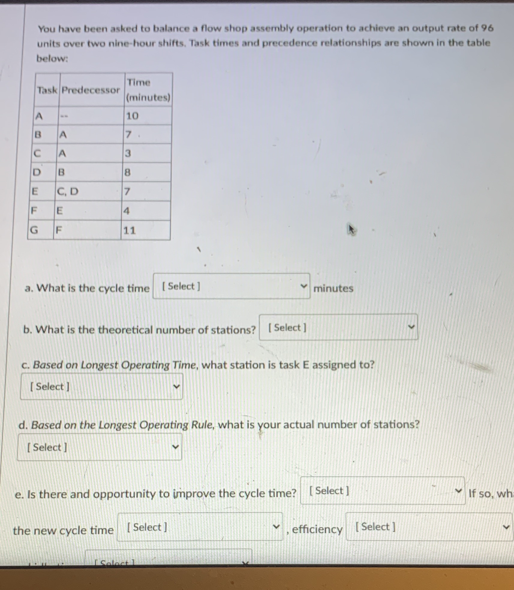 You have been asked to balance a flow shop