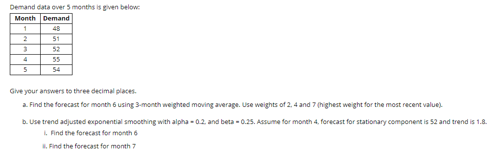 Question 13 Demand data over 5 months is given
