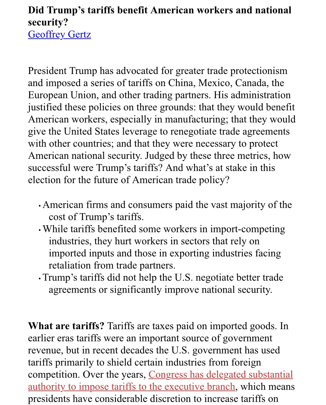 1. Why do we need tariffs? 2. Who pays for these