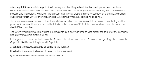 find solution for each A fantasy RPG has a witch