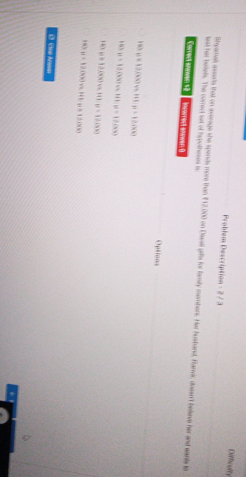 hypothesis testing Difficulty Problem Description